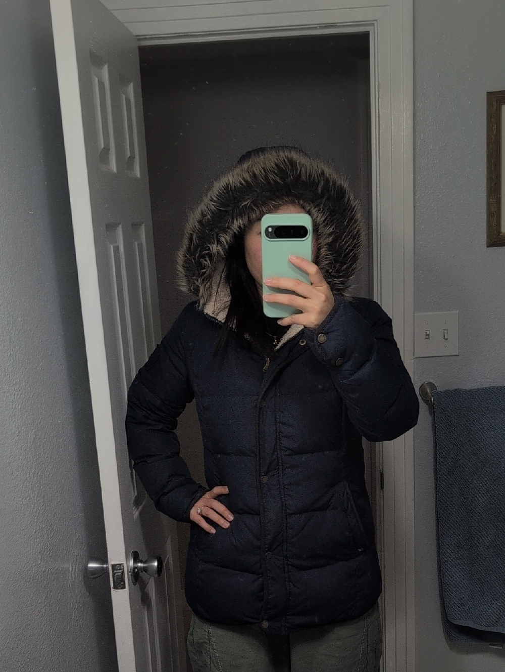 Ralph Lauren Navy Down Jacket with Fur Hood